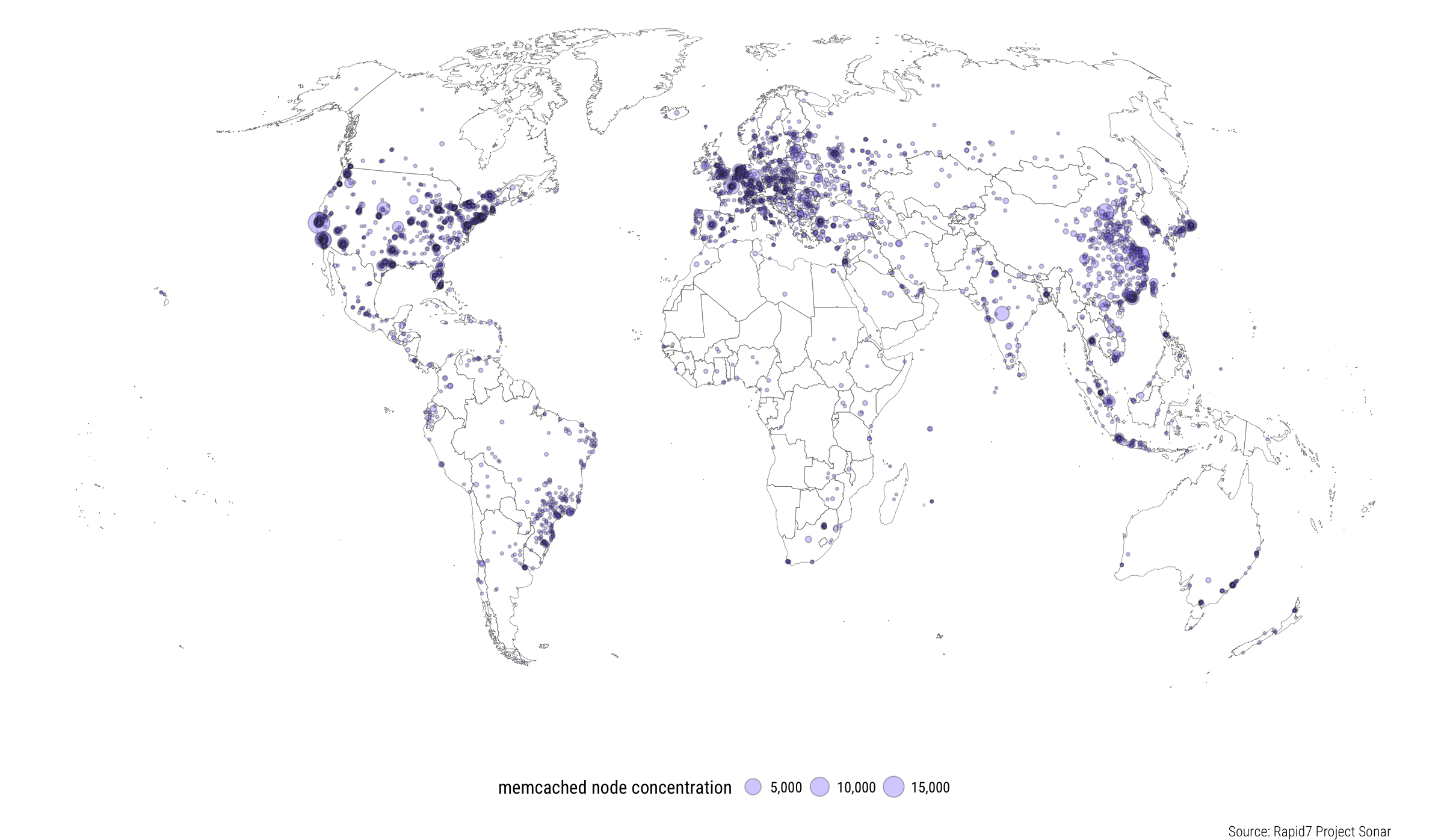 Map of open Memcached servers